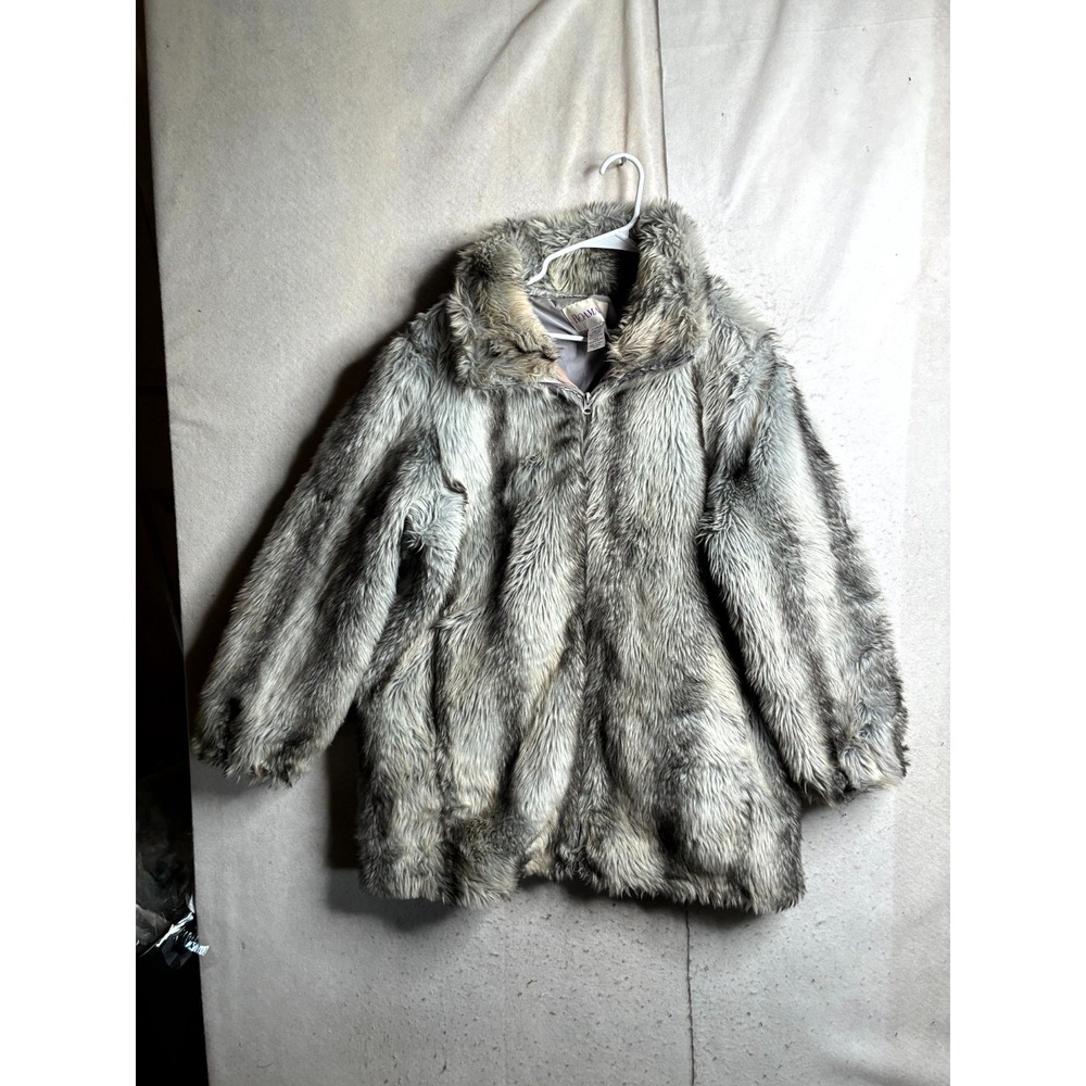 Roamans Faux Fur Jacket Womens Large Gray Lined Plush Full Zip Glam Winter Wear